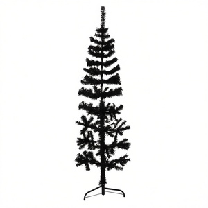 Sapin de Noël artificiel mince de 1,5 m, couleur noire, avec support, décoration intérieure - Product Image 1