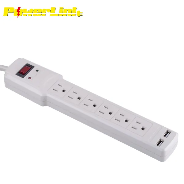 S50183 6 outlet surge protector with 2 USB charging ports/power strip with USB/ 2 USB charging ports