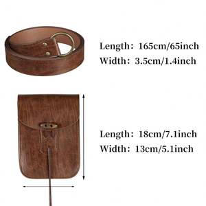 Bolsa de Cuero Sintético Marrón de Estilo Vintage con Cierre de Cordón y Broche de Madera para una Estética Medieval Renacentista - Product Image 2