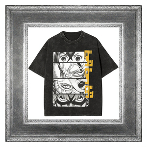 T-shirt Homme Oversize Personnalisé en Coton 100% Noir Lourd 240g, Lavage Acide, Motif Vintage DAN DA DAN Anime, Manches Courtes - Product Image 3