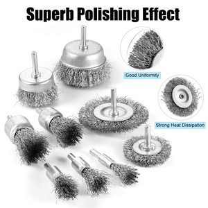Kit de brosses métalliques pour perceuse, 9 pièces, avec tiges de 1/4 po, revêtement laiton, 50-100 mm, pour décapage de rouille - Product Image 5