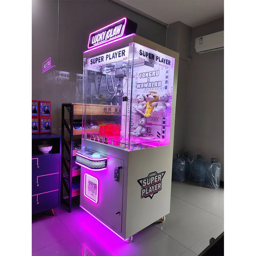 pink claw crane beautiful lighting toy clawee machine with claw game arcade arcade grabber crane claw machine game for sale