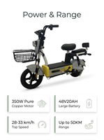 Scooter électrique léger sans balais 3 vitesses 350/500W, autonomie 48V 50KM, petit cyclomoteur électrique 14 pouces, design rétro Mecha pour étudiants, adultes et femmes