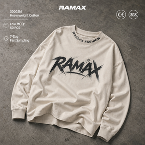 Ramax Herren Oversized Rundhals-Sweatshirt 300GSM Baumwolle mit Aufdruck Streetwear Herbst Pullover Gestrickt Regular Fit - Product Image 1