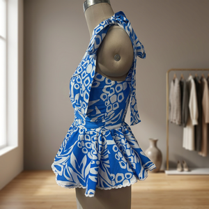Top corto con peplum y estampado de piña para mujer con tirantes que se ajustan a la medida - Product Image 3