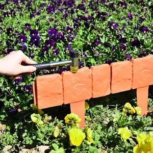 <strong>Garden</strong> <strong>Edging</strong> Border Gardening Lawn Fence <strong>Plastic</strong> Cobblestone Effect Lawn Trimming 4 Pcs of Foldable Stitching Grey Orange - Product Image 3