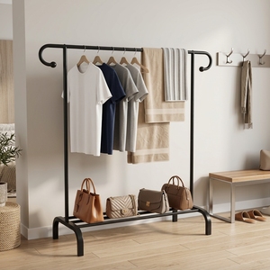Einfacher Kleiderständer aus Stahlrohr mit klassischen gebogenen Haken, Schlafzimmer-<span class=keywords><strong>Kleiderschrank</strong></span>-Aufbewahrungseinheit, platzsparender Kleiderhalter, KD-Struktur - Product Image 3