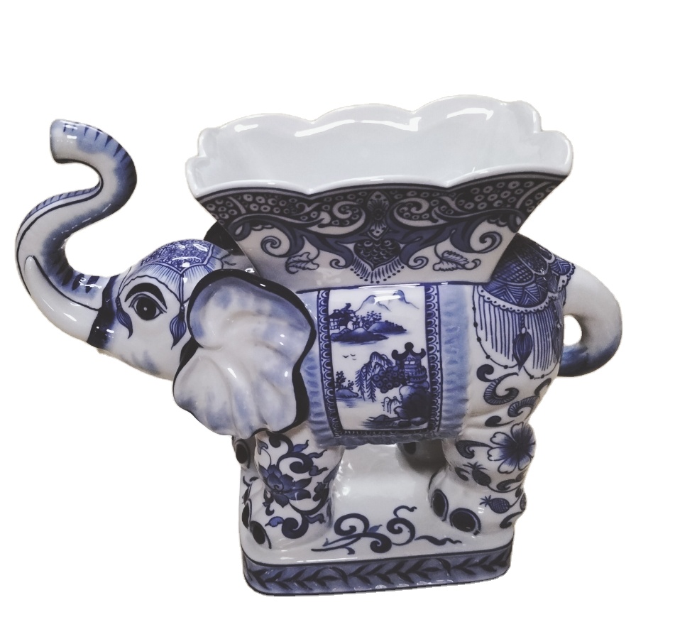  Blue Elephant 花瓶 Thailand Blue and White Big Elephant Shape Ceramic Planter