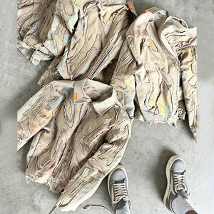 Blouson Bomber Detroit <span class=keywords><strong>en</strong></span> Denim et Toile Brodé Personnalisé OEM pour Homme, Effet Vieilli et Délavé, Vente <span class=keywords><strong>en</strong></span> Gros - Product Image 4