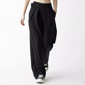 Costume en mousseline noire transfrontalier pour femme, pantalon à jambes larges, élégant, coupe régulière, asymétrique, avec franges, longueur cheville, version étroite, pour l'hiver - Product Image 3