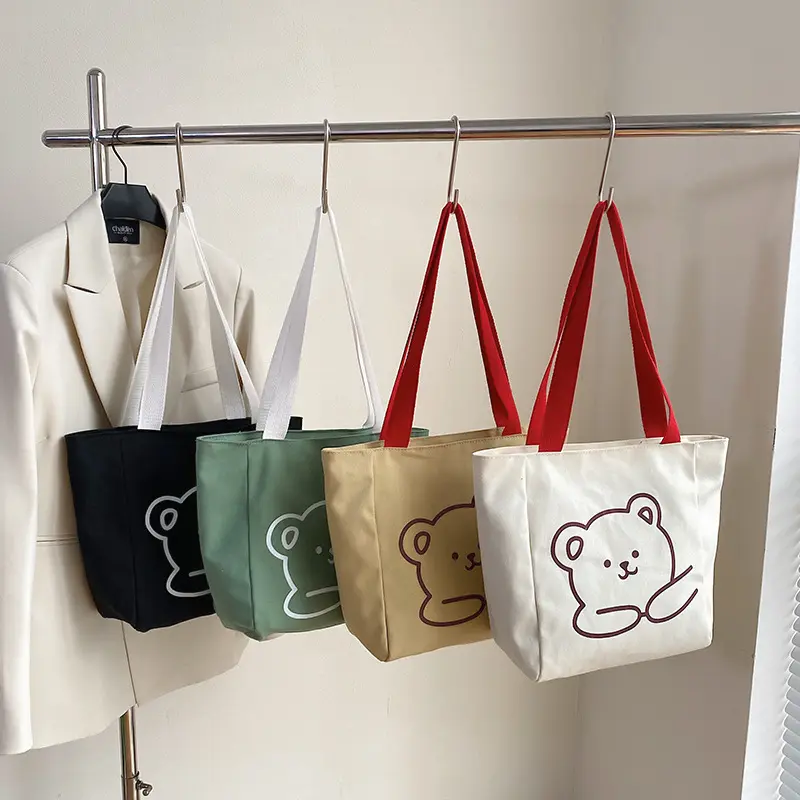 Promotional Gift Christmas Fashion Foldable Recycled Cotton Grocery Tote Bag Vintage Cartoon Custom Canvas Shopping Vest Bag