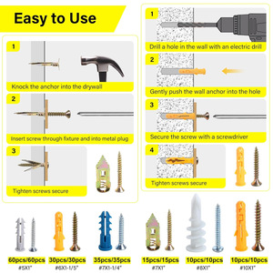 Baiguluo Drywall Anchor Set 320pcs Plastic Expansion Screws Bolts Plugs Hammer Drive Anchors For General Industry - Product Image 4