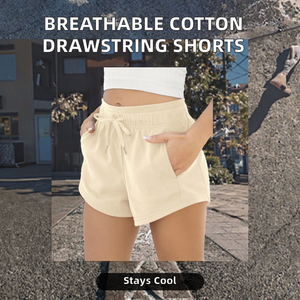 Shorts Deportivos para Mujer, Transpirables, 100% Algodón, Lisos, con Cordón en la Cintura y Bolsillos, para Verano, OEM - Product Image 2