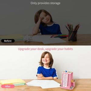 Многофункциональный креативный пластиковый органайзер для канцелярии на рабочий стол, вращающийся на 360 градусов, с календарем и часами, современный дизайн - Product Image 6