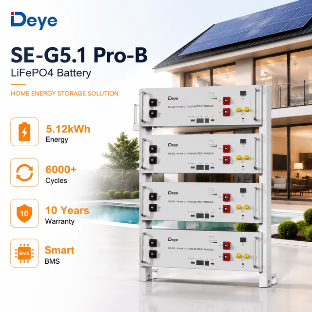Deye 5kWh LiFePO4 Battery Energy Storage System SE-G5.1 Pro-B Solar Battery Pack 6000 Cycles 10 Years Warranty Home ESS Solution