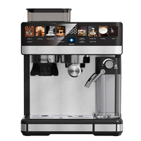 Machine à café expresso professionnelle Bean-to-Cup avec moulin intégré, double chaudière, système numérique automatique de mousse de lait et poignée pour capsules