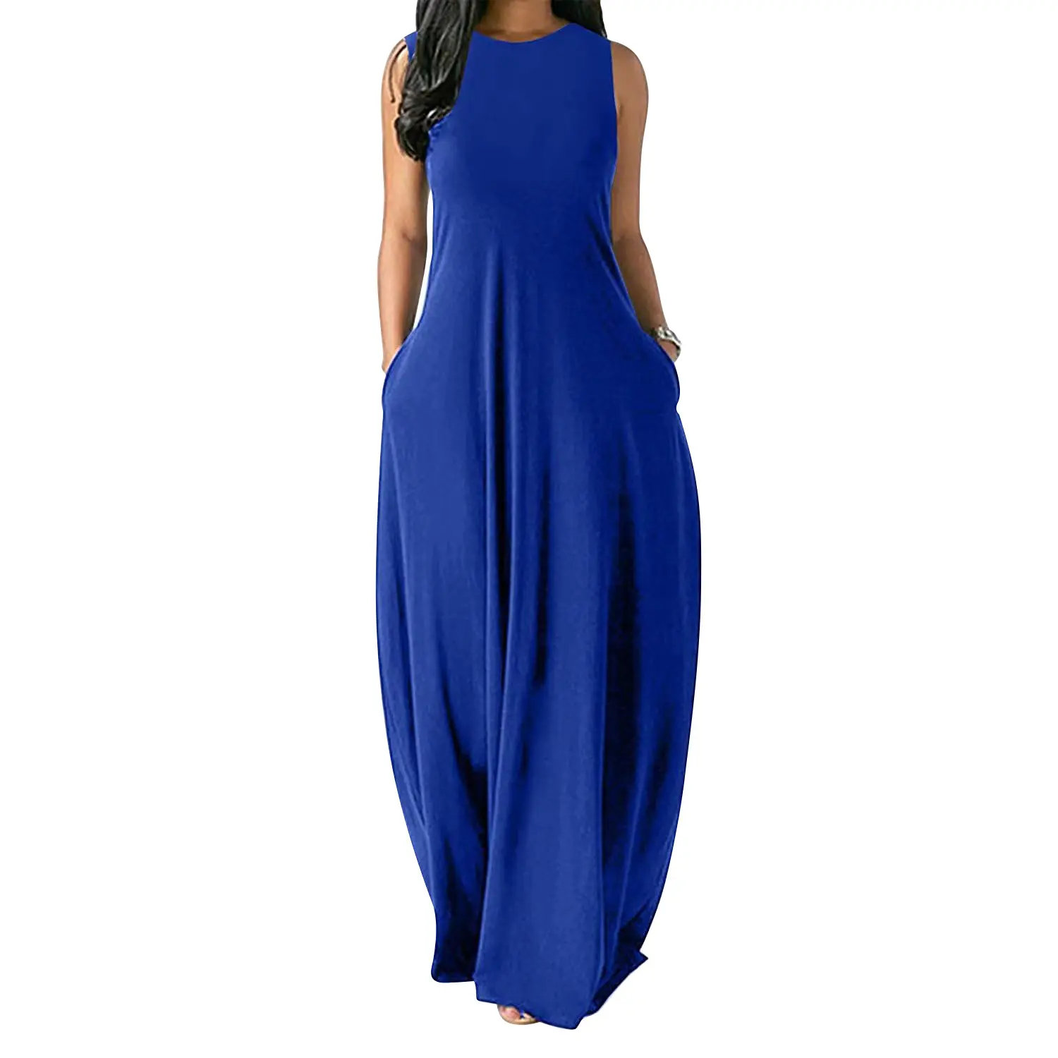 Conyson Hot Summer Maxi Custom Logo Short Sleeve Women Sundress Solid Loose Pockets Ladies Women Fashion Casual Long Dress