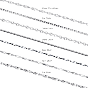 Cadenas Italianas de Plata de Ley 925 para Mujer en Varios Estilos, Incluyendo Cable, Onda de Agua, Caja, Estrella, Serpiente, Lingote y Semilla - Product Image 1