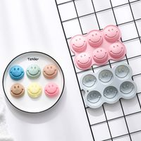 Moule à gâteau en silicone antiadhésif à 6 cavités en forme de visage souriant, réutilisable de qualité alimentaire, mignon, magnétique, pour chocolat, bonbons et glaçons DIY