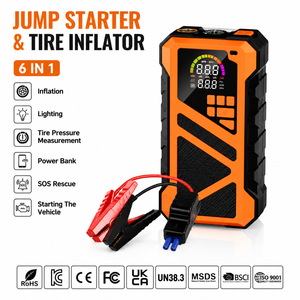 Portable Jump Starter Tire Inflator 150PSI 12V <b>Car</b> Battery Booster with LCD Display LED Light Power Bank Air Compressor OEM ODM - Product Image 1