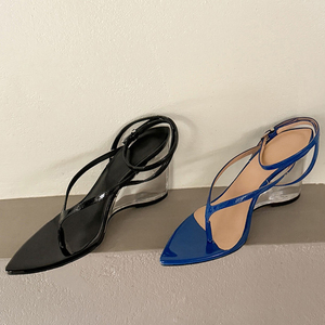 Sandalias de tacón de cuña transparente con correa al tobillo y punta abierta para mujer, estilo nuevo, sexys - Product Image 6