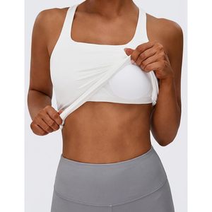 Sujetador deportivo con espalda cruzada blanca para mujer, top de entrenamiento con soporte, cuello cuadrado, para gimnasio y running (M) - Product Image 4
