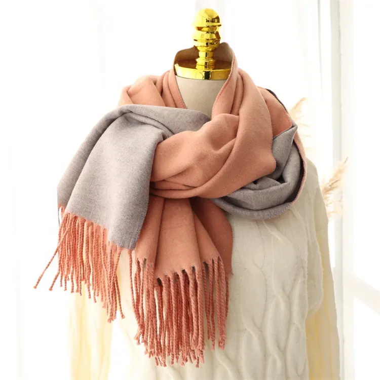 Luxury super soft winter warm cashmere feeling scarf double sided pashmina heavy plain shawls and scarves for women