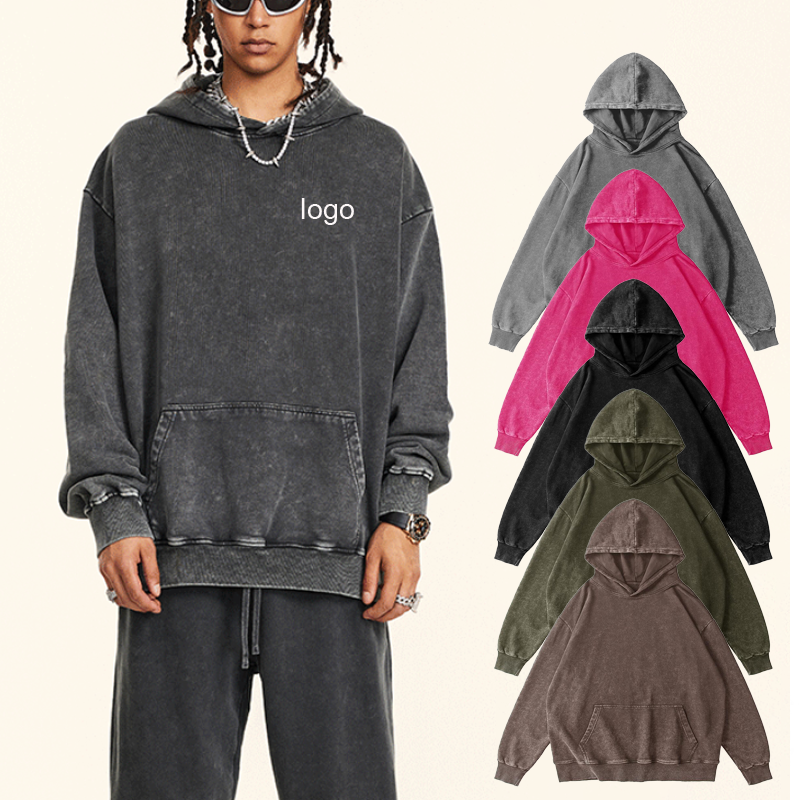 Sun Faded Custom Acid Wash Hoodies High Gsm Stone Washed Sweatshirt Men - View #11