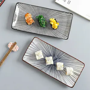 Plato de porcelana de postre Rectangular bajo vidriado de estilo japonés, platos laterales, plato plano de cerámica para Sushi