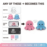 Peluche pieuvre réversible personnalisée, jouet en peluche double face à double expression d'humeur, porte-clés et coussin pour cadeaux d'enfants, fournisseur d'usine OEM ODM