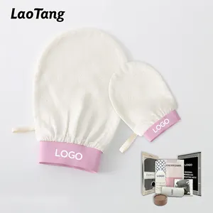 Custom Eco-friendly Remove Dead Skin Private Label Raw Silk Beauty Bath Gloves Pure Silk Exfoliating Mitt Bath Glove