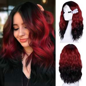 Perruques courtes ondulées pour femmes, bob noir ondulé, aspect naturel, synthétique, dentelle frontale, raie au milieu, <span class=keywords><strong>coiffure</strong></span> quotidienne, 18 pouces - Product Image 2