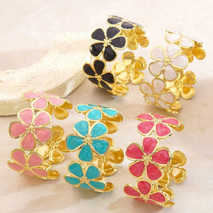 Wholesale 316L Stainless Steel 14k 18k Gold Plated Fashion <b>Bracelets</b> & <b>Bangles</b> Enamel Flower <b>Bracelet</b> for Women - Product Image 1