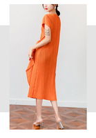 Rétro longues robes décontractées A-ligne couleur unie plissée irrégulière haute qualité sens longue robe de soirée