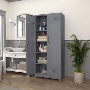 Gabinete de almacenamiento de metal, herramienta de limpieza, gabinete de 2 puertas con barra colgante, escoba, fregona, gabinete de herramientas con cerradura - Product Image 6