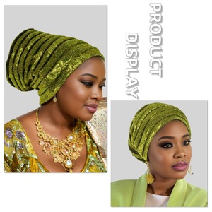 Zifeng OEM Musulman Traditionnel Nigérian <span class=keywords><strong>Mariage</strong></span> Festival Industrie Lourde Rose Vif Bronzé Chapeau Baotou pour Femmes - Product Image 3