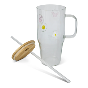 Bicchiere da Viaggio in Vetro Resistente al Calore, Antigoccia, Senza BPA, Grande Capacità, con Cannuccia, Coperchio in Bambù, Manico, Piccola <span class=keywords><strong>Margherita</strong></span>, Trasparente, per <span class=keywords><strong>Caffè</strong></span> - Product Image 5