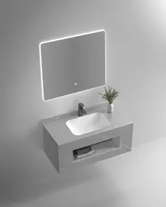 无缝岩板一体式洗手盆现代浴室水槽陶瓷浴室柜盆
