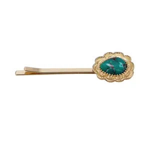 Đa Thiết Kế Cổ Điển Màu Xanh Turquoise Barrette Handmade Mùa Xuân Clip Tóc Barrette Bạc Vàng Hợp Kim Kim Loại Phương Tây Hình Bầu Dục Tóc Clip