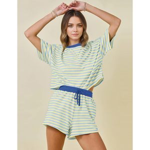 Striped Sleepwear <b>Set</b> For Women Summer <b>2</b> <b>Piece</b> Casual Pajamas Short Sleeve T Shirt And Shorts Outfits Soft Knitted Fabric - Product Image 2