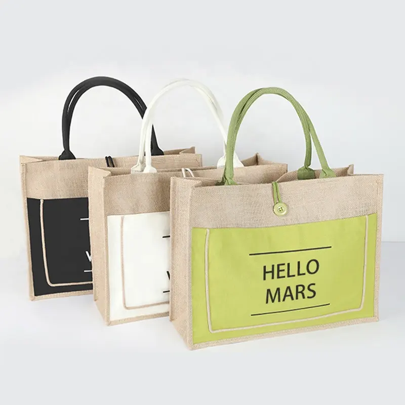 custom printed logo reusable natural non woven canvas cotton tote shopping jute bag