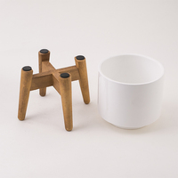 Décoration d'intérieur, pot de plante moderne en céramique blanche, petit pot pour cactus avec support en bambou, support en bois, fabricant