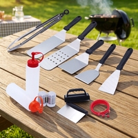 Kit d'accessoires pour plancha 14 pièces, outils professionnels pour gril plat Hibachi, ensemble de spatules élargies en cadeau pour barbecue extérieur Teppanyaki