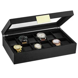 사용자 정의 로고 패션 유리 뚜껑 부드러운 베개 시계 포장 블랙 12 슬롯 시계 상자 아버지의 날 선물
