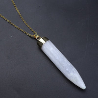 Pendentif rectangulaire en sélénite blanche naturelle du Maroc, chaîne en argent doré, collier, bijoux énergétiques en cristal de guérison