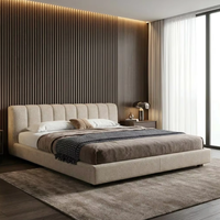 Cama de Plataforma de Madera King-Size Tapizada en Tela Teddy, Moderna y Lujosa, Personalizada para Hotel, Apartamento o Dormitorio