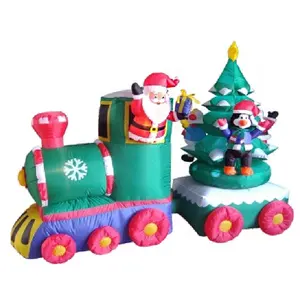 इलेक्ट्रॉनिक इनडोर पार्टी आउटडोर यार्ड सजावट खिलौना 1.5M विशाल पिता क्रिसमस ट्रेन Inflatable कार्टून चरित्रों के साथ 3 एलईडी