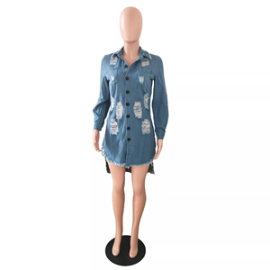 Vestido vaquero asimétrico de manga larga para mujer, moda de otoño <span class=keywords><strong>2022</strong></span>, informal, irregular, talla grande - Product Image 2