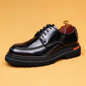 2025 New Arrival Men's Genuine Leather Shoes Chunky Sole British Business Casual Breathable Lace-Up Patchwork Wedding Shoes - Product Image 6
