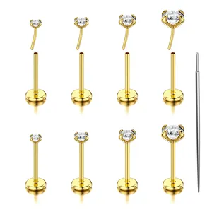 4Pcs/Set 20G 18G Push in Lip Rings Stainless Steel Labret Stud Ear Cartilage Tragus Helix Earrings Nose Ring Piercing Jewelry